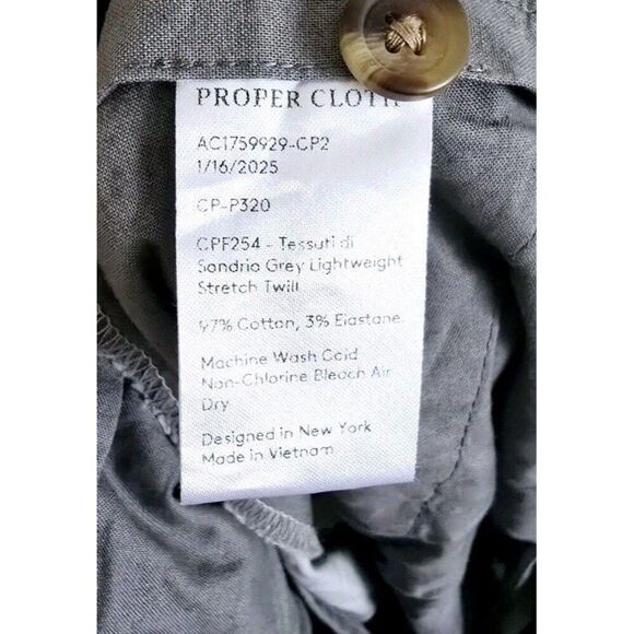 Proper Cloth Sondrio Grey Lightweight Stretch Chino Twill Slim Size 34 - Picture 5 of 9